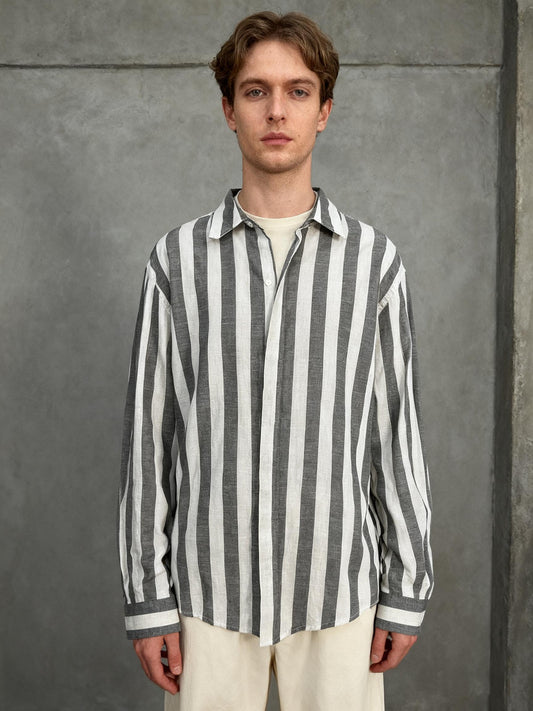 COOFANDY Black and White Vertical Stripe Button-Up Shirt Size M