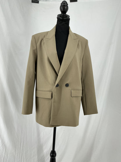 ZARA Minimalist Taupe Double Breasted Oversized Blazer Size S