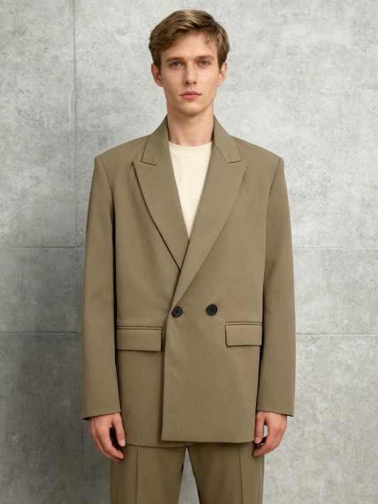 ZARA Minimalist Taupe Double Breasted Oversized Blazer Size S