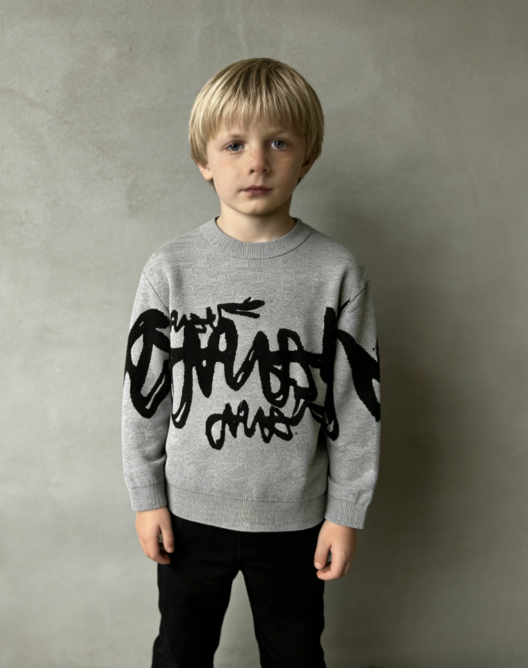 ZARA Kids Black Graphic Knit Statement Sweater Size 122cm