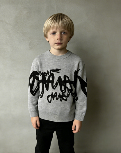 ZARA Kids Black Graphic Knit Statement Sweater Size 122cm