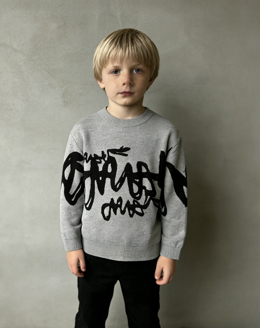 ZARA Kids Black Graphic Knit Statement Sweater Size 122cm