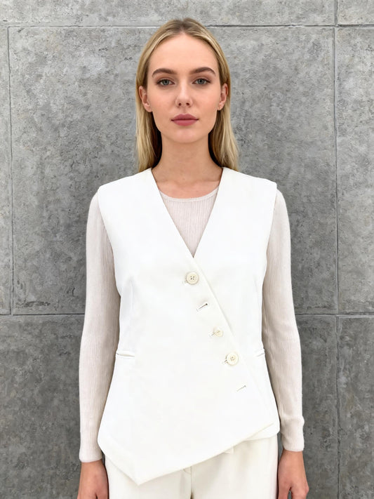 ZARA White Minimalist Asymmetrical Suiting Vest Size S