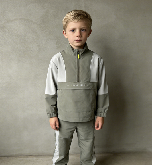 ZARA Kids Grey and Olive Green Color Block Windbreaker Set Size 128cm