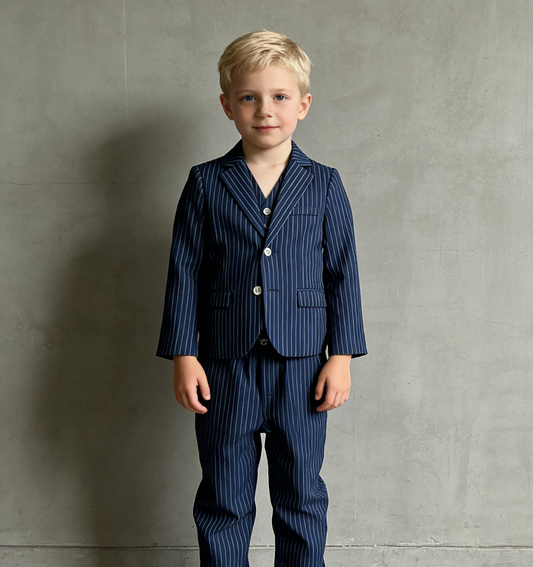 Kids Navy Pinstripe Single Breasted Suit Size 130