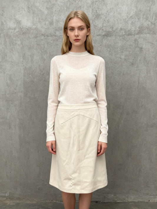 Beige Knee-Length Pencil Skirt Size L