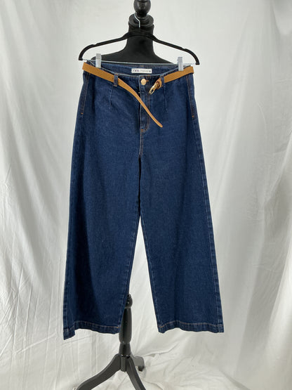 ZARA Blue Jeans With Brown Belt Size 6