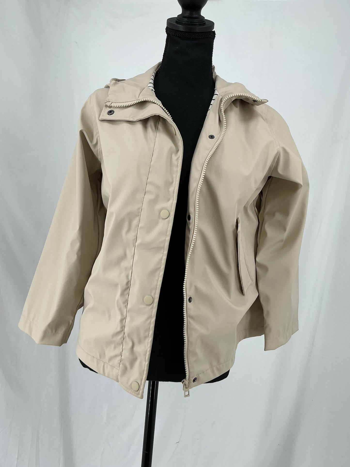 ZARA Kids Khaki Short Hooded Zip-Up Jacket with Striped Lining Size 148cm