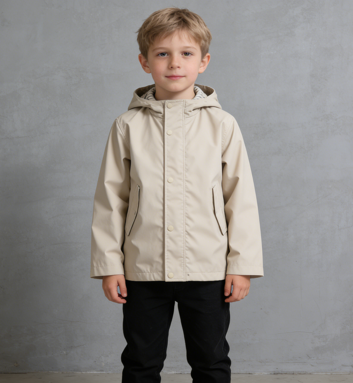 ZARA Kids Khaki Short Hooded Zip-Up Jacket with Striped Lining Size 148cm