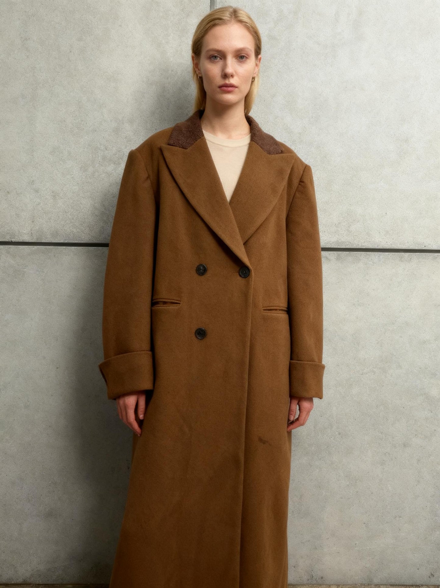 Classic Camel Double Breasted Maxi Coat Size XL