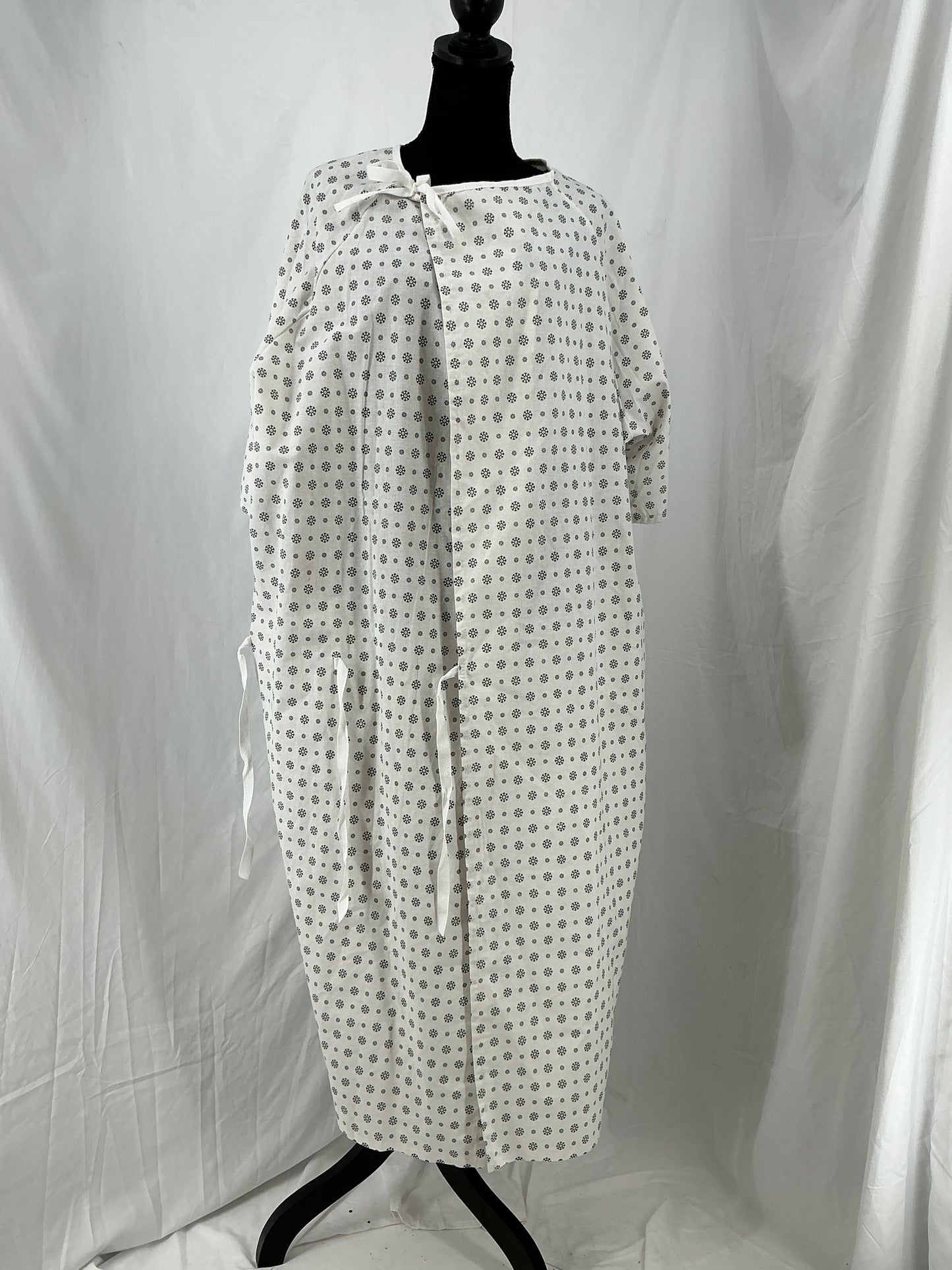Patterned Cotton Blend Medical Patient Gown with Tie Closure