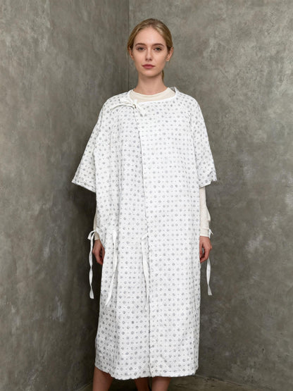 Patterned Cotton Blend Medical Patient Gown with Tie Closure