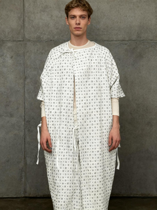 Patterned Cotton Blend Medical Patient Gown with Tie Closure