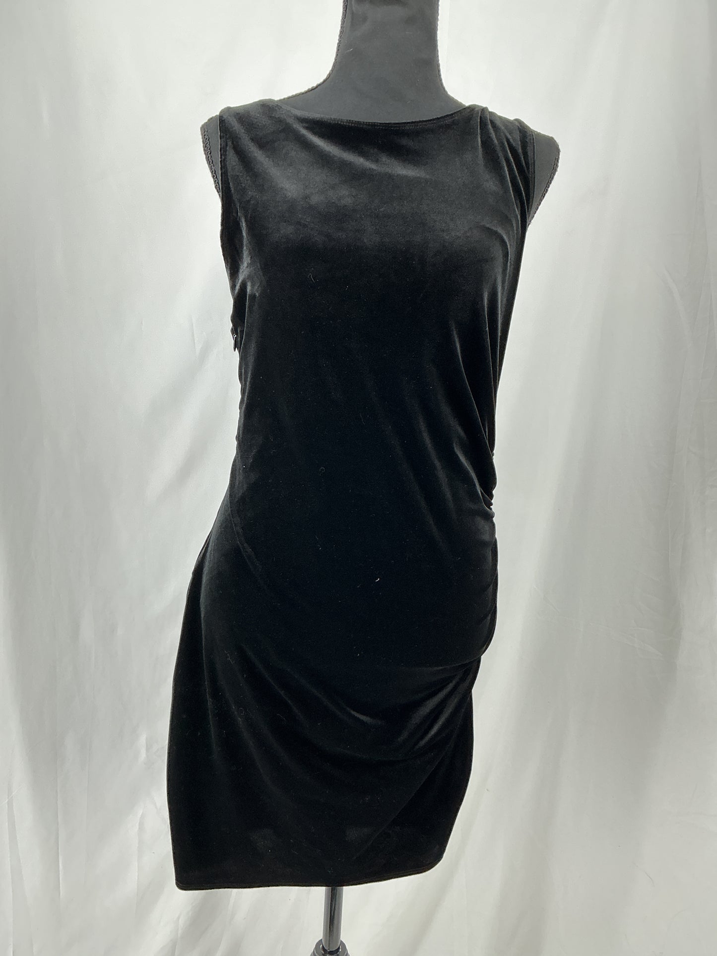 Good American Black Velvet Sleeveless Ruched Sheath Dress Size L