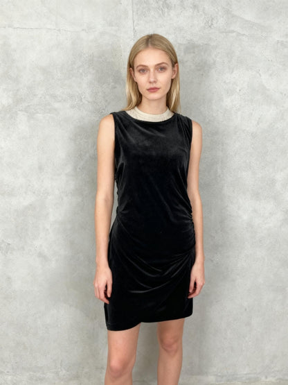 Good American Black Velvet Sleeveless Ruched Sheath Dress Size L