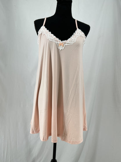 EKOUAER Light Pink Lace Trim Babydoll Nightie Size M