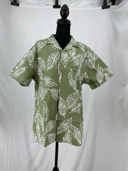 Botanical Print Resort Shirt with Cuban Collar Size L