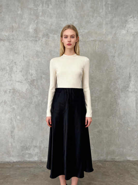 BTFBM Black Silky Bias Cut Midi Skirt Size M