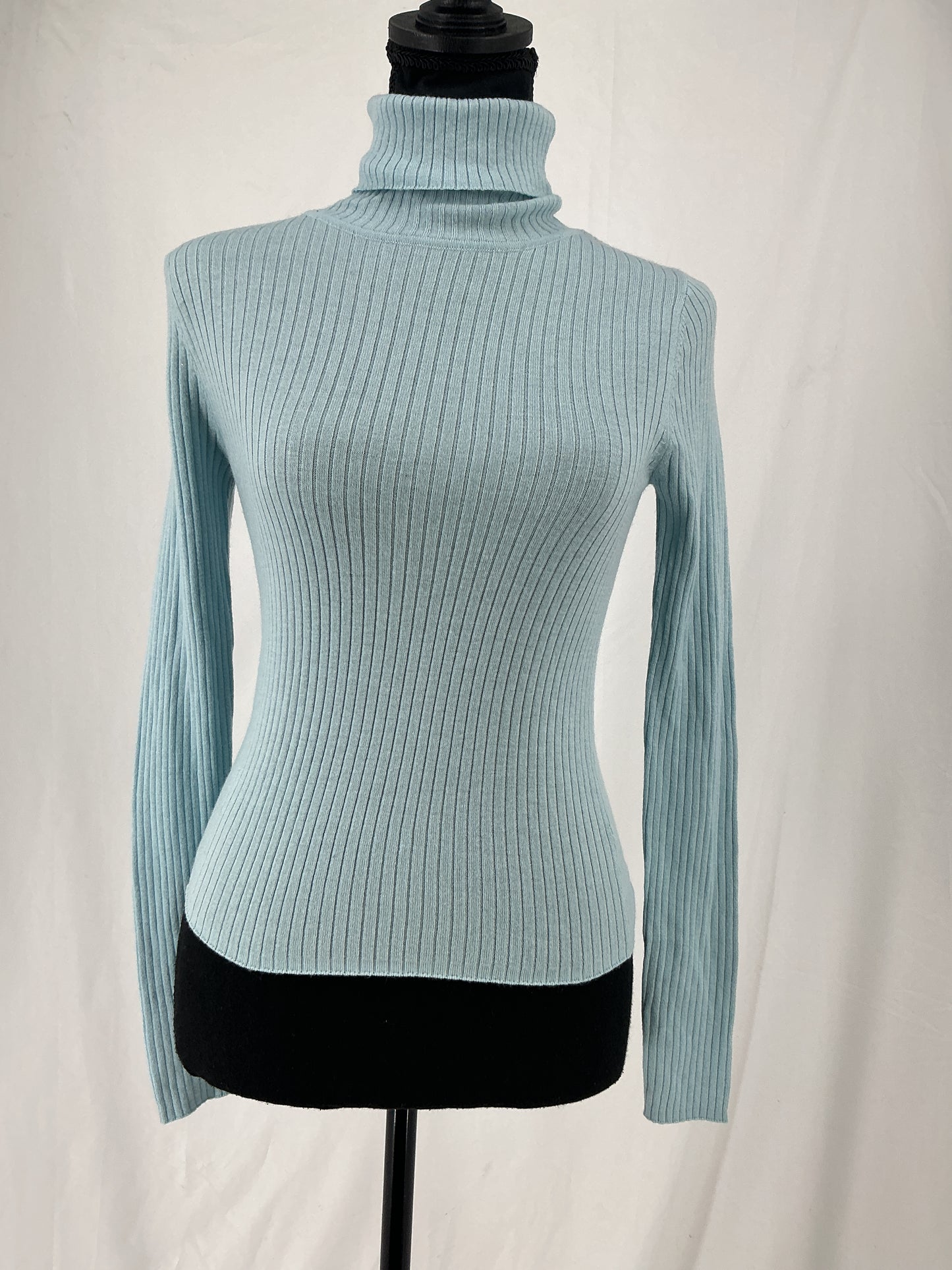 Powder Blue Fine Rib Knit Turtleneck Size S