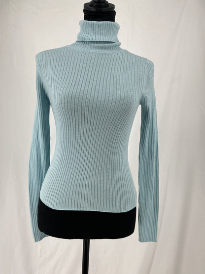 Powder Blue Fine Rib Knit Turtleneck Size S