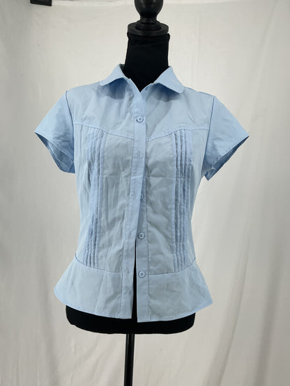 Light Blue Tailored Peplum Blouse with Pin Tucks Size S