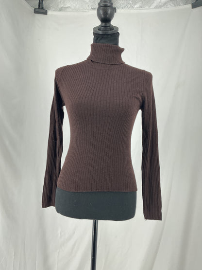 Dark Brown Fine Rib Knit Turtleneck Size S