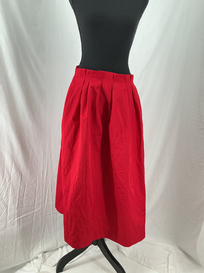 ZARA Bright Red Structured Pleated Midi Skirt Size M