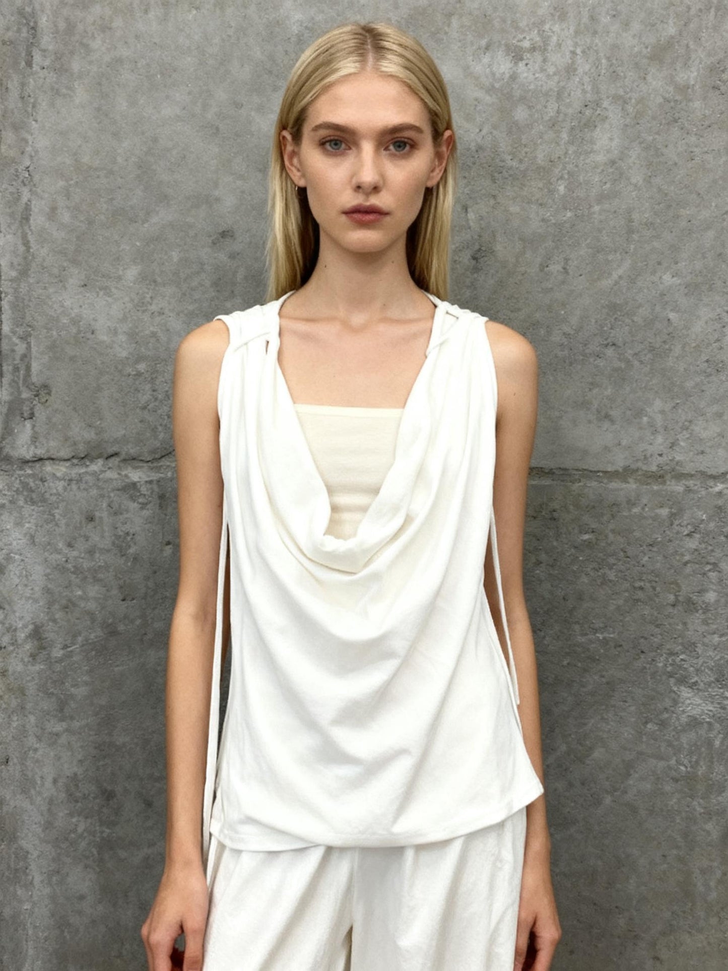 ZARA White Cotton Draped Neck Tank Top Size S
