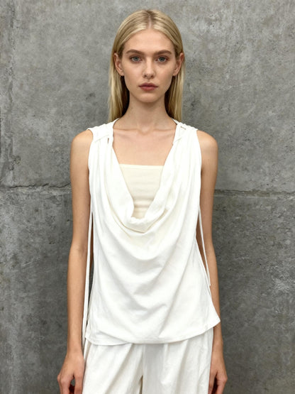 ZARA White Cotton Draped Neck Tank Top Size S