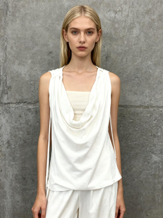 ZARA White Cotton Draped Neck Tank Top Size S