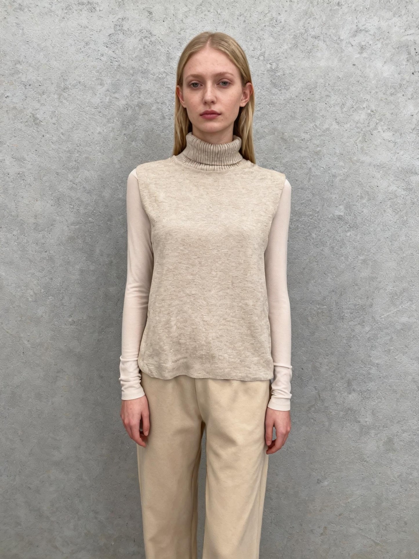MNG Beige Knit Turtleneck Shell Top Size S