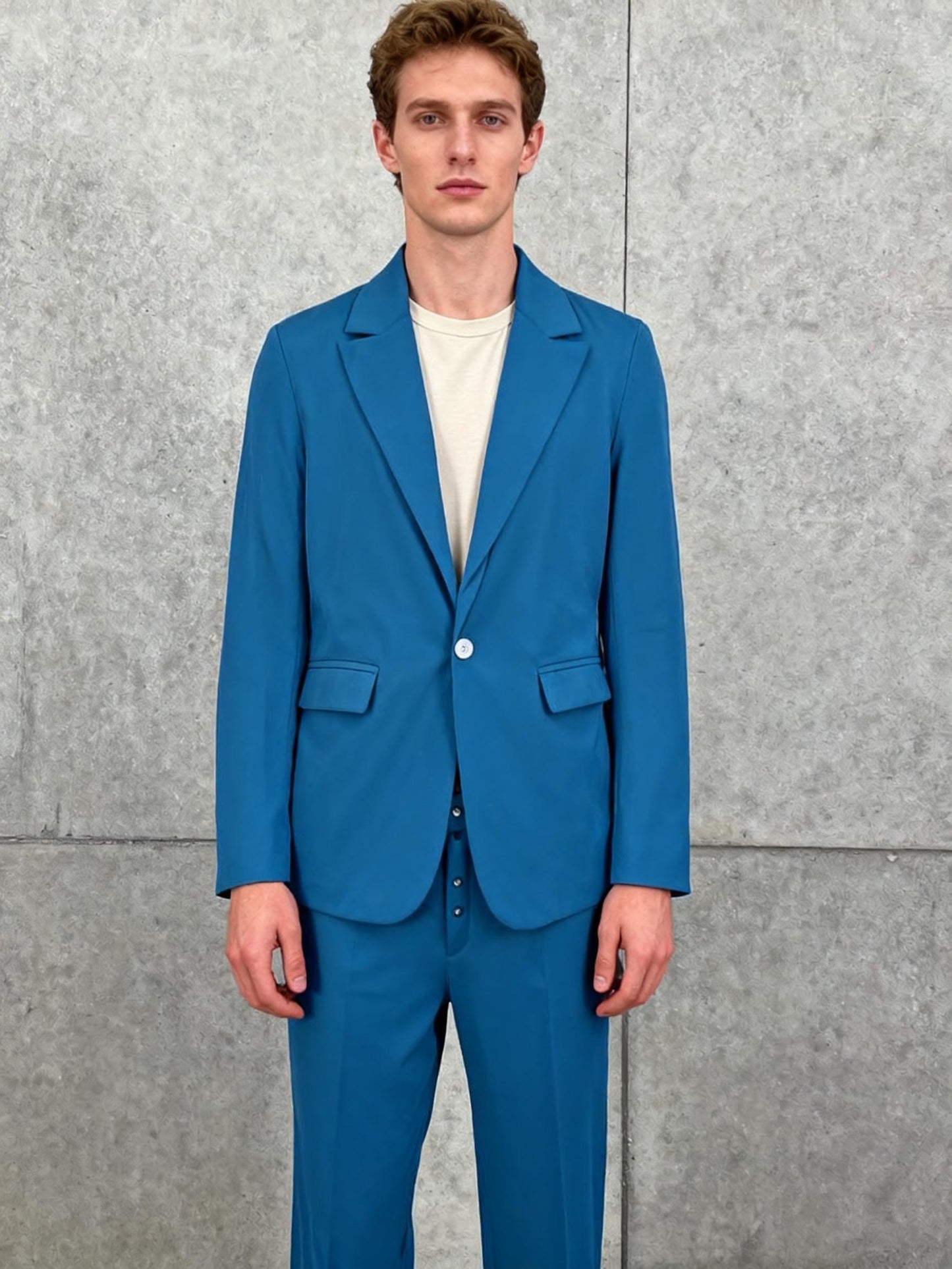 Jewel Tone Teal Single Button Blazer and Wide Leg Pants Set