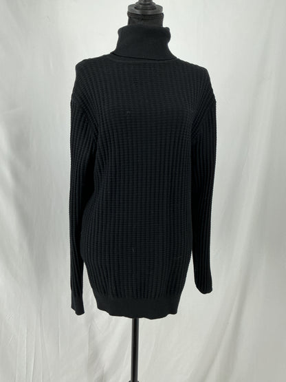 Black Chunky Rib Knit Turtleneck Sweater Size XL