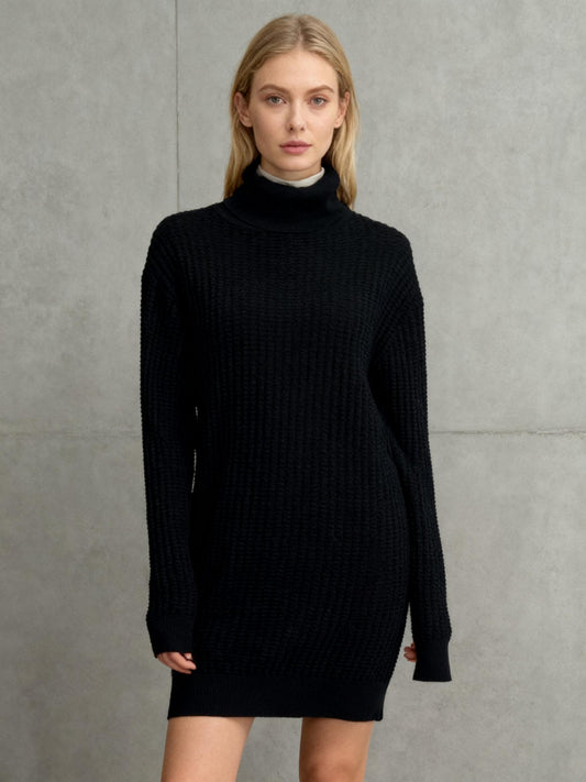 Black Chunky Rib Knit Turtleneck Sweater Size XL