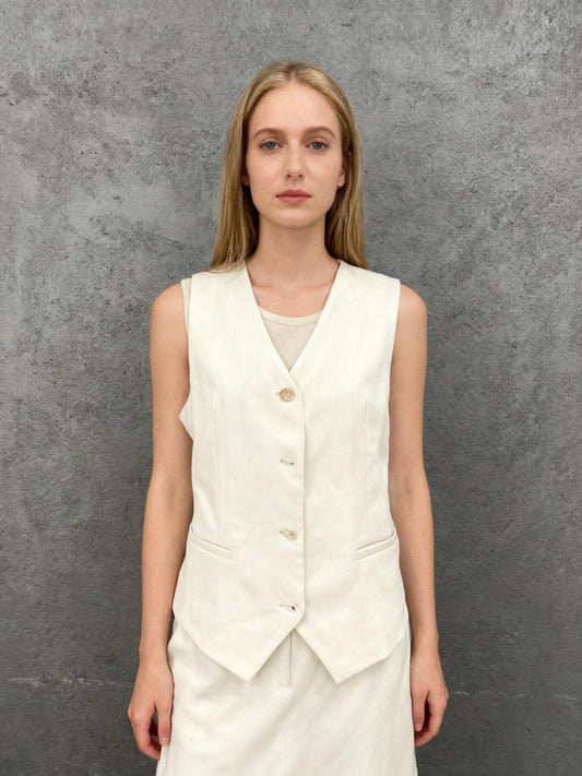 CHALDLLEN Ivory Tailored Single Breasted Vest Size M