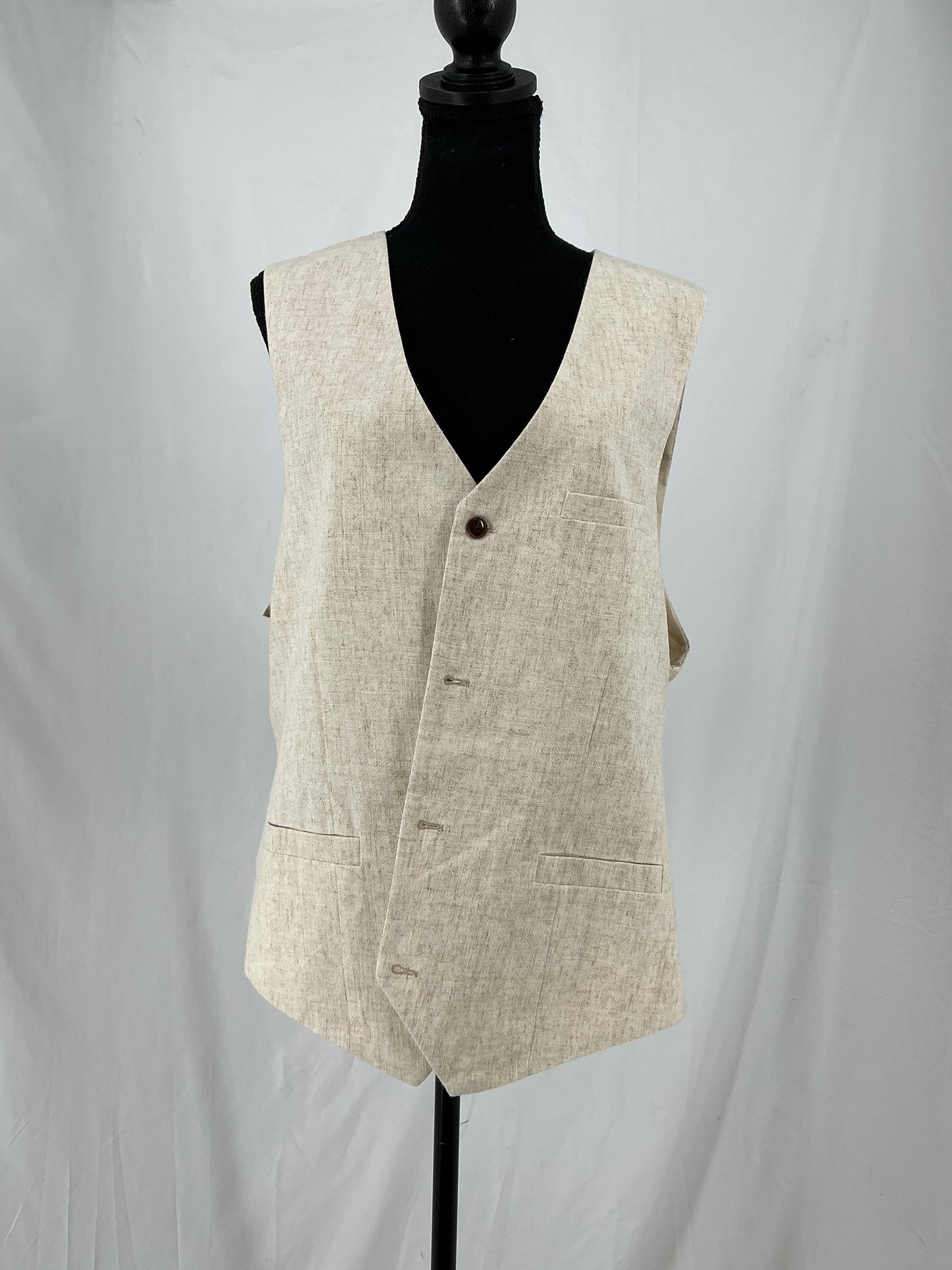 Tan Textured Weave Vest with Asymmetrical Button Closure Size L