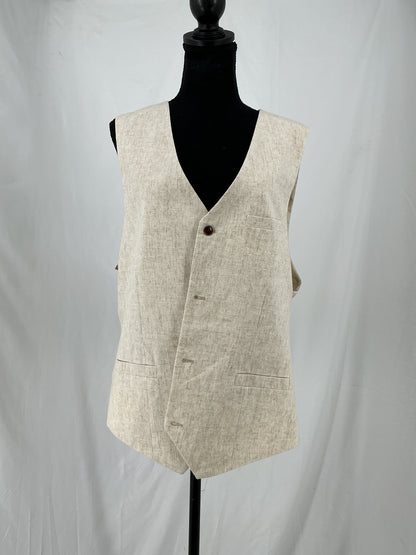 Tan Textured Weave Vest with Asymmetrical Button Closure Size L