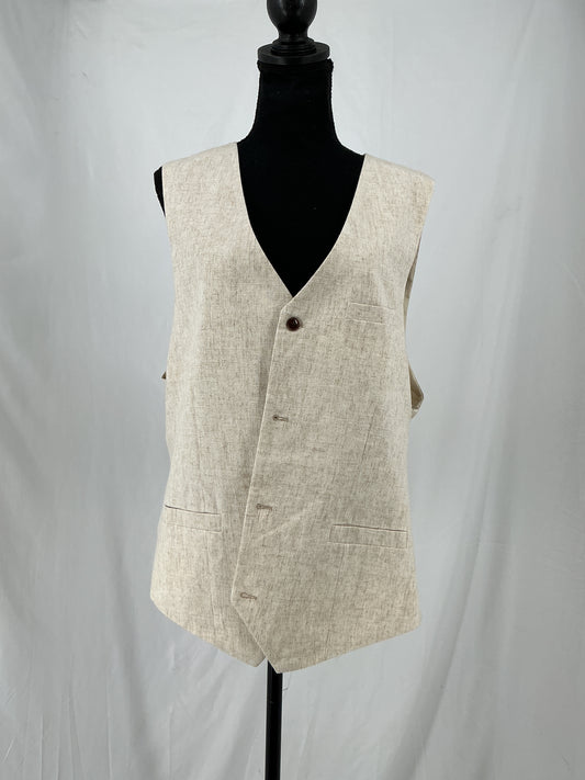 Tan Textured Weave Vest with Asymmetrical Button Closure Size L