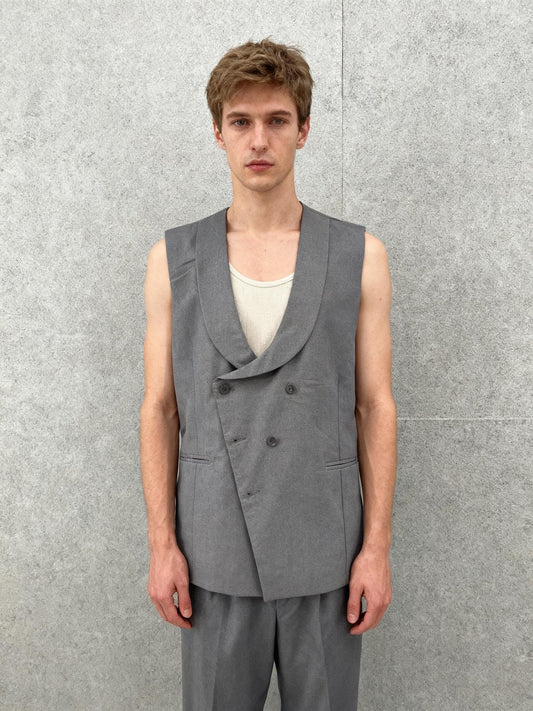Grey Shawl Collar Double Breasted Suit Vest Size L