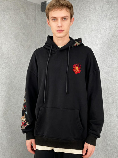 Black Dragon Embroidered Oversized Hoodie Size No