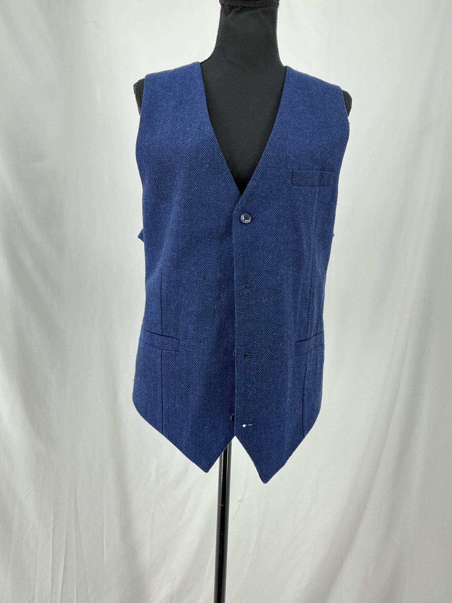 Navy Textured Herringbone Suit Vest Size M