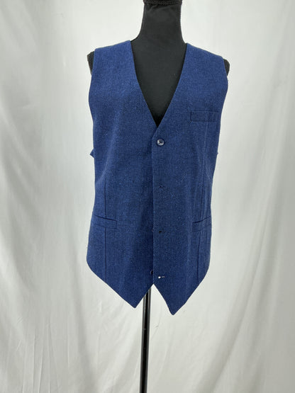 Navy Textured Herringbone Suit Vest Size M
