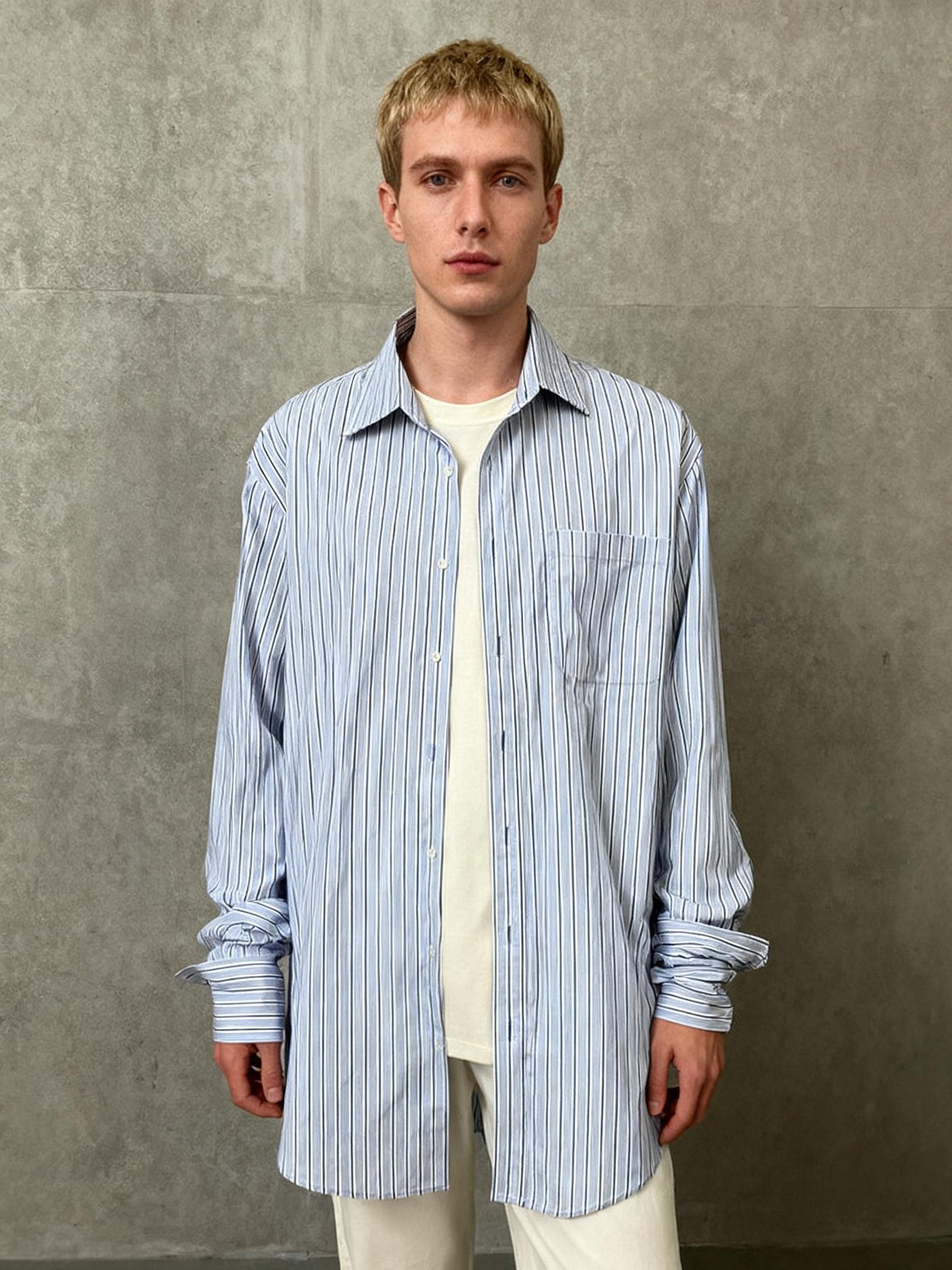 SMARTCARE Classic Blue Pinstripe Oversized Button-Down Shirt Size 35