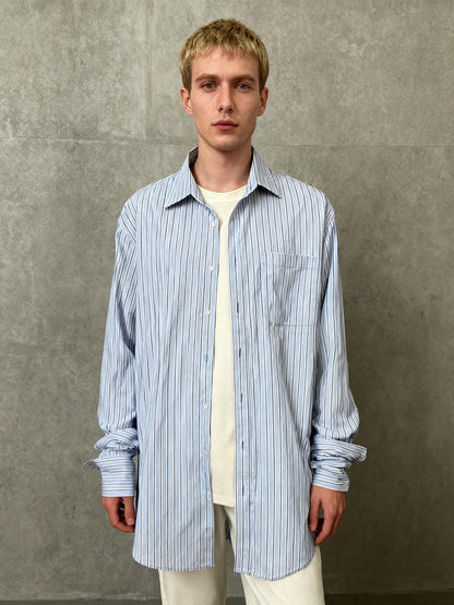 SMARTCARE Classic Blue Pinstripe Oversized Button-Down Shirt Size 35