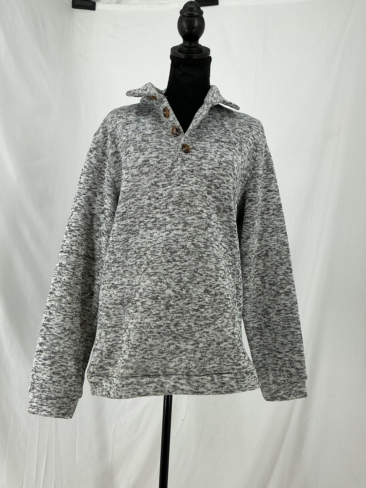 COOFANDY Marled Knit Collared Pullover with Button Placket Size M