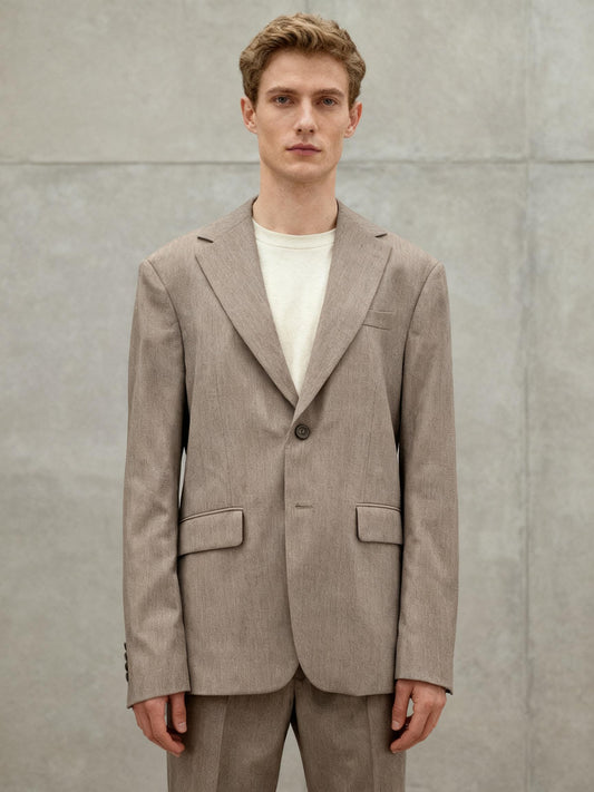 ZARA Tan Herringbone Weave Single-Button Blazer Size 40