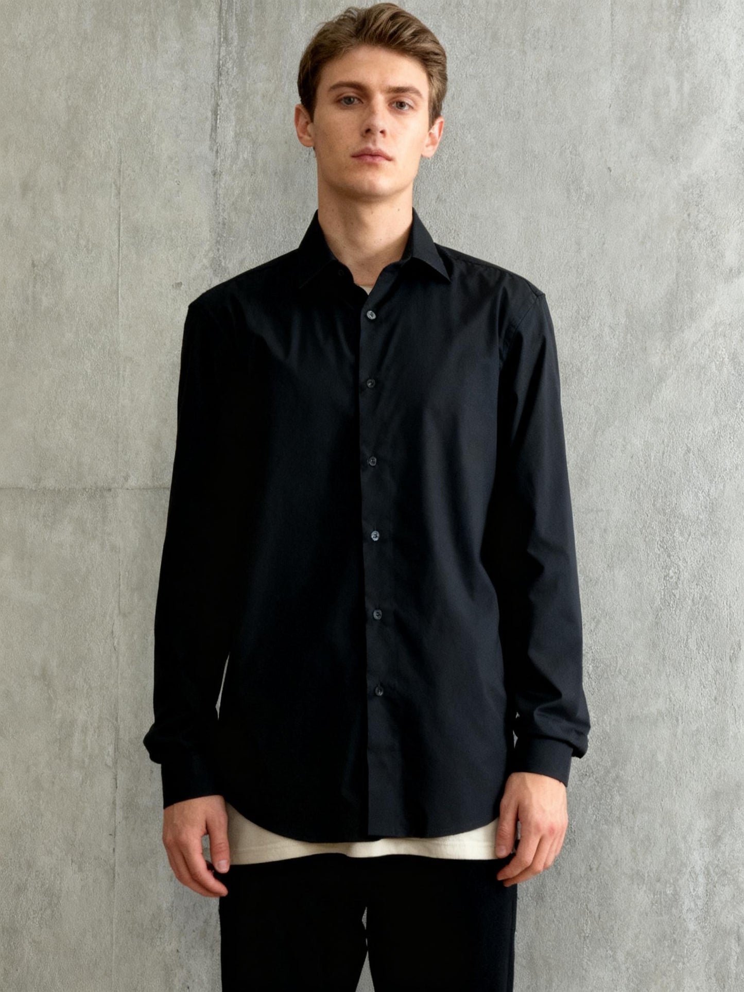 Black Fitted Long Sleeve Tailored Dress Shirt Size S