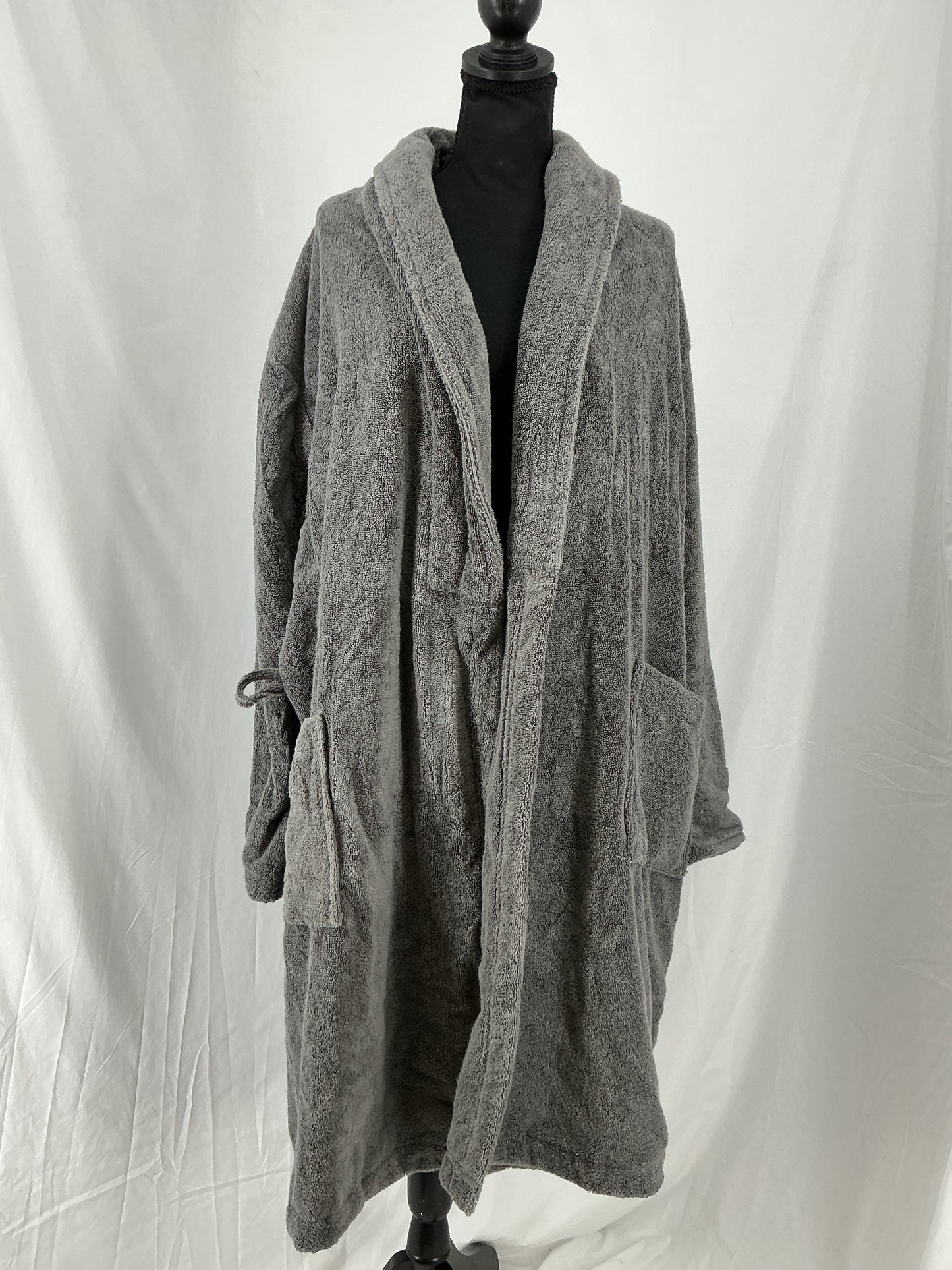 Gray Plush Hooded Bathrobe Size L/XL