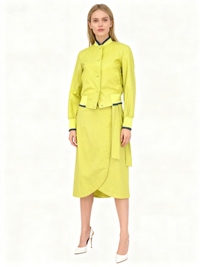 Women's Neon Green Two-Piece Set (Long Sleeve Top & Skirt) – Size XS