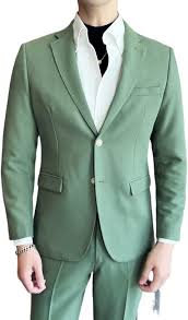 Men's Two-Button Slim Fit Suits Tricolor Stretch Fabric 2 Pieces Blazer Pants Suits Business Formal Wear A428LJT902 (as1, Alpha, s, Regular, Short, Light Green, XX-Large, Classic Slim)  Size 2XL